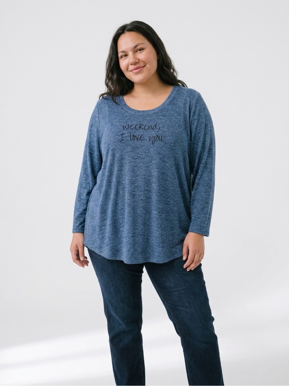 AnyBody Soft Heathered Blue Long-Sleeve Scoop Neck Top